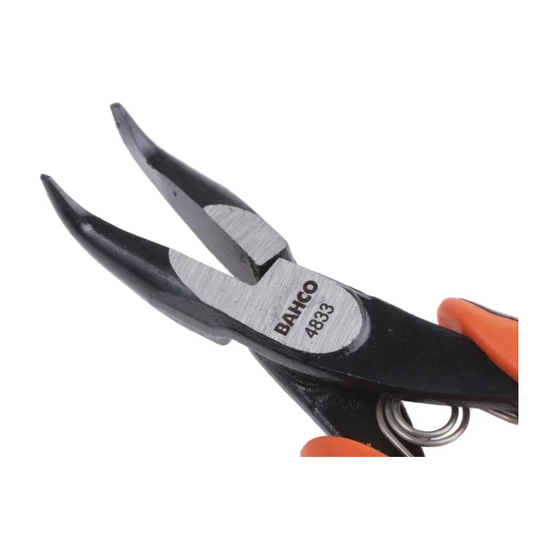 Bahco Long Nose Plier Bent Tip Snipe Nose, 130mm Overall Length, 23mm Jaw Width 4833