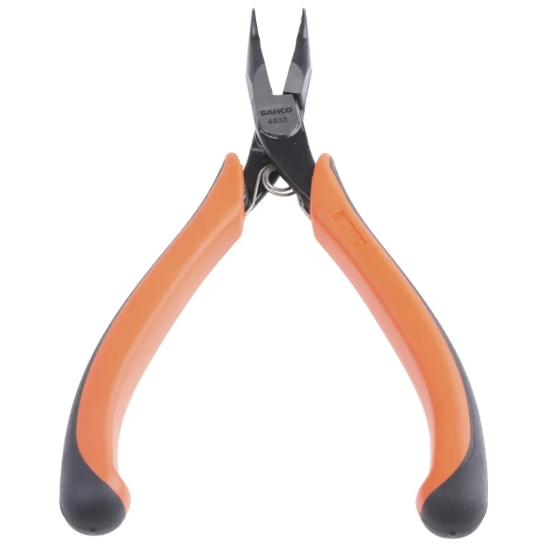 Bahco Long Nose Plier Bent Tip Snipe Nose, 130mm Overall Length, 23mm Jaw Width 4833