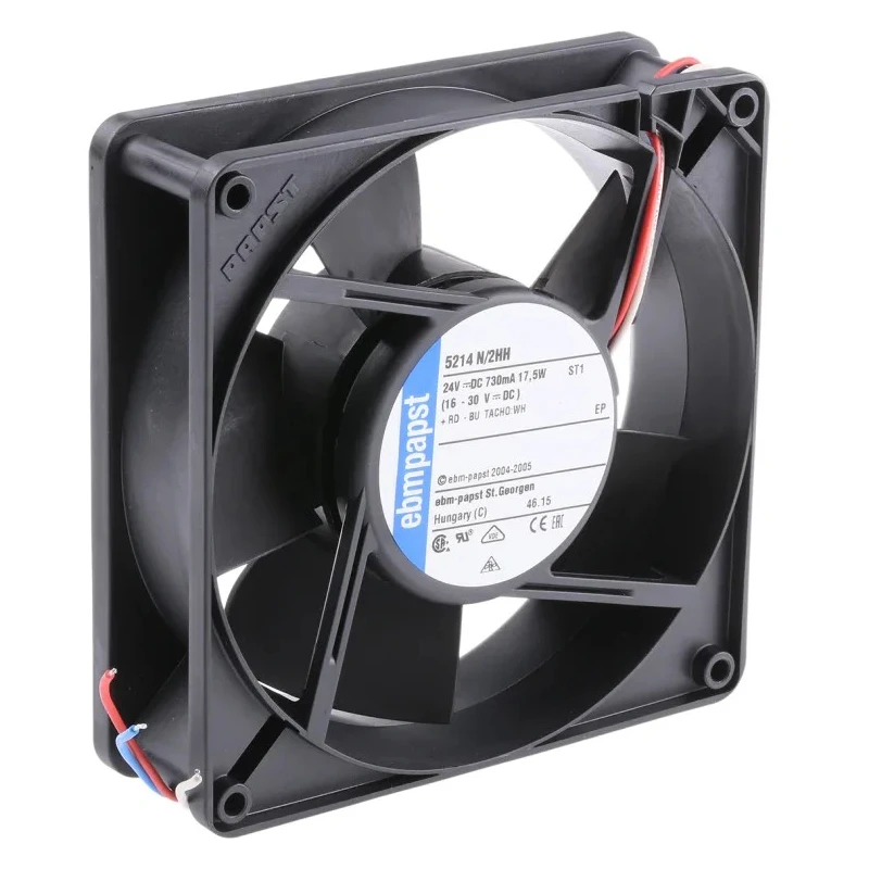 ebm-papst 5200 N Series Axial Fan, 24V DC, 17.5W, 730mA, 340m³/h, 4900rpm, IP68/IP54, 127mm Square Frame 5214N/2HH