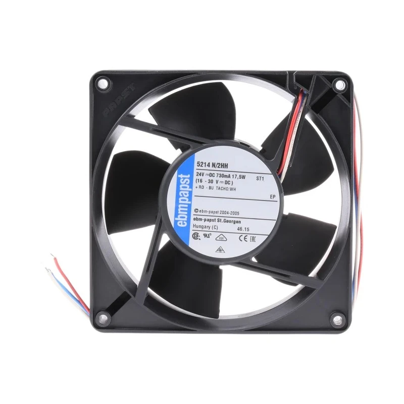 ebm-papst 5200 N Series Axial Fan, 24V DC, 17.5W, 730mA, 340m³/h, 4900rpm, IP68/IP54, 127mm Square Frame 5214N/2HH