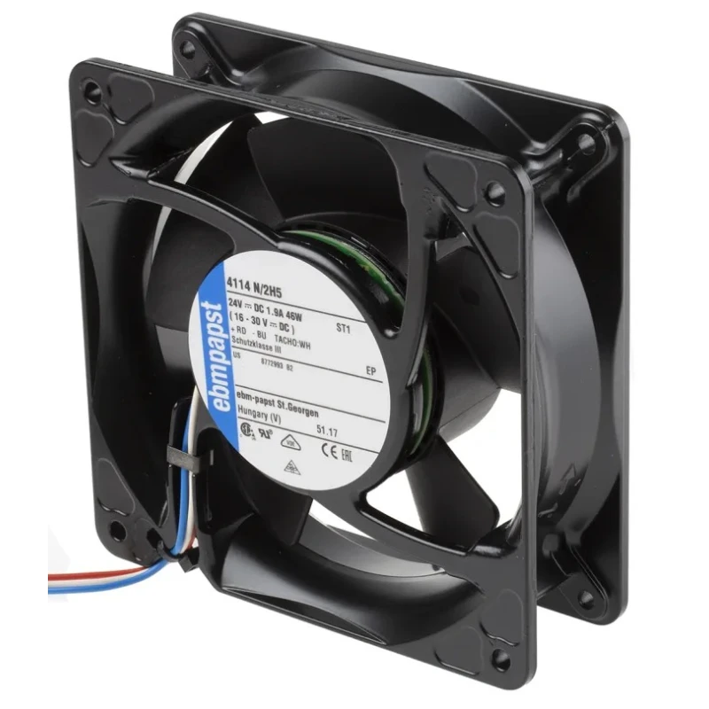 ebm-papst 4100 NH5 - S-Force Series Axial Fan 24V DC 45 W 1.875 A Max 390 m³/h IP68 IP54 119 mm 38 mm 4114N/2H5