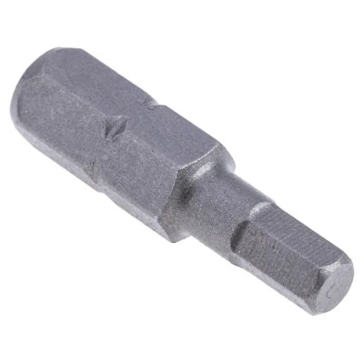 RS PRO Hex Screwdriver Bit Chrome Vanadium Steel 0.25 mm Drive Size Hex 4 Tip 25 mm Overall Length 253-201