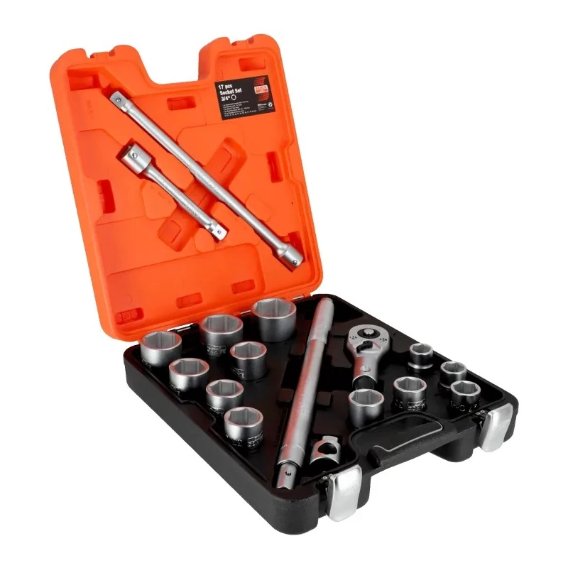 Bahco 17-Piece 3/4 in Standard Socket Set, Alloy Steel, Chrome Finish, 22-50 mm SLX 17