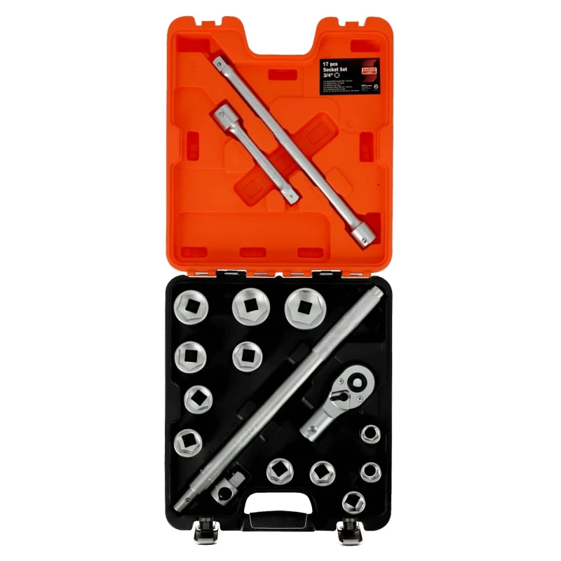 Bahco 17-Piece 3/4 in Standard Socket Set, Alloy Steel, Chrome Finish, 22-50 mm SLX 17