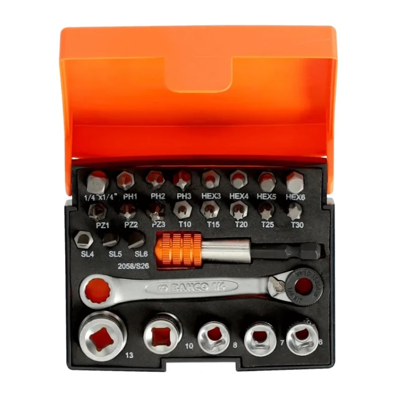 Bahco Screwdriver Bit Set Slotted Hex Torx Phillips Pozidriv Alloy Steel 26 Pieces 2058/S26