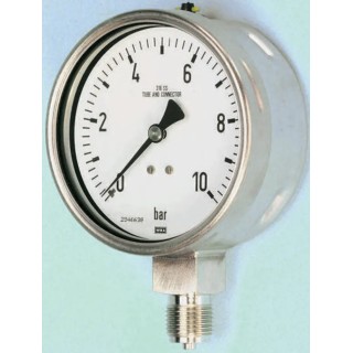 RS PRO 100 mm Diameter Stainless Steel Pressure Gauge G 1/2 Bottom Entry 16 bar ±1% Accuracy 258-2396