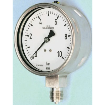 RS PRO 100 mm Diameter Stainless Steel Pressure Gauge G 1/2 Bottom Entry 16 bar ±1% Accuracy 258-2396