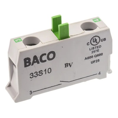 BACO BACO Series Contact Block, 600V, 10A, Screw Terminal, 1 NO Contact Configuration Model 33S10