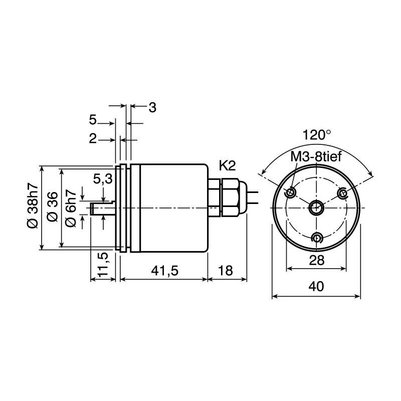 Wachendorff Incremental Encoder WDG 40A Series 30V DC, 20 PPR, HTL Output, Solid Shaft 6 mm 40A20ABNG24K2