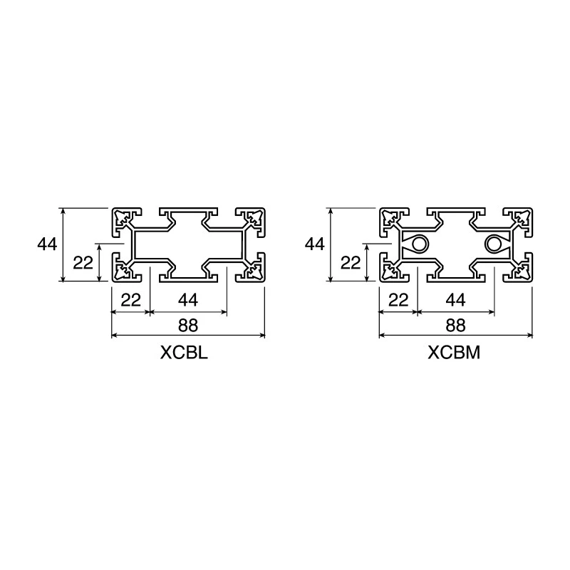 FlexLink Silver Aluminium Strut Profile 44 x 88 mm 11 mm Groove 2 m Length Series XC XCBM 2X44X88