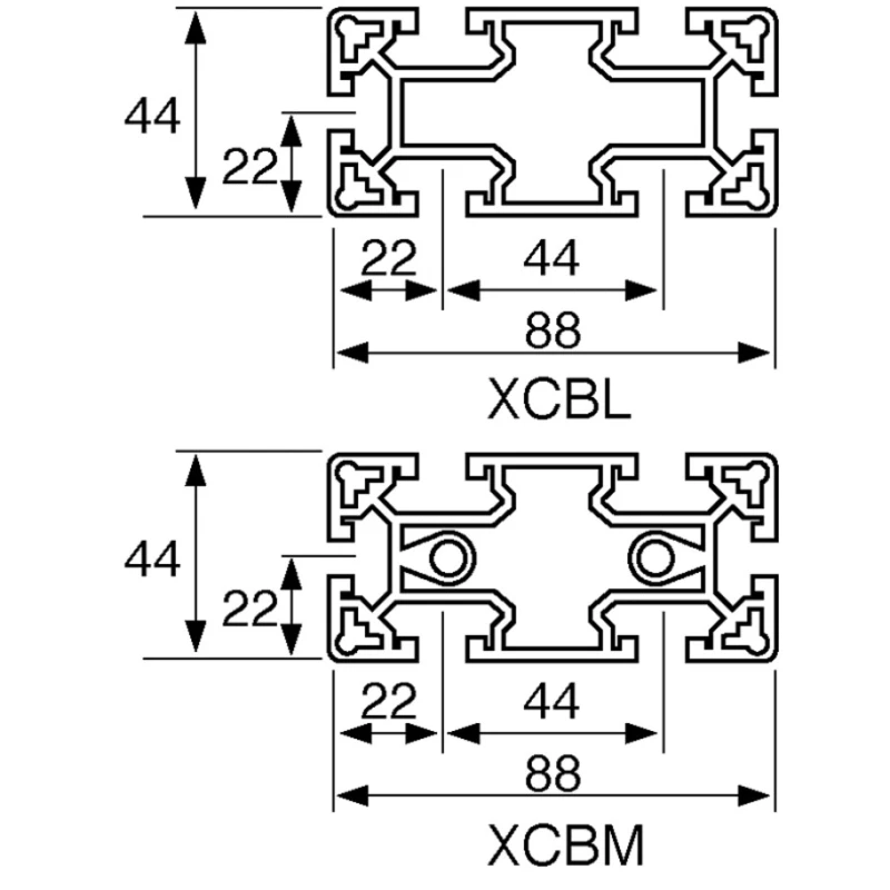 FlexLink Silver Aluminium Strut Profile 44 x 88 mm 11 mm Groove 2 m Length Series XC XCBM 2X44X88