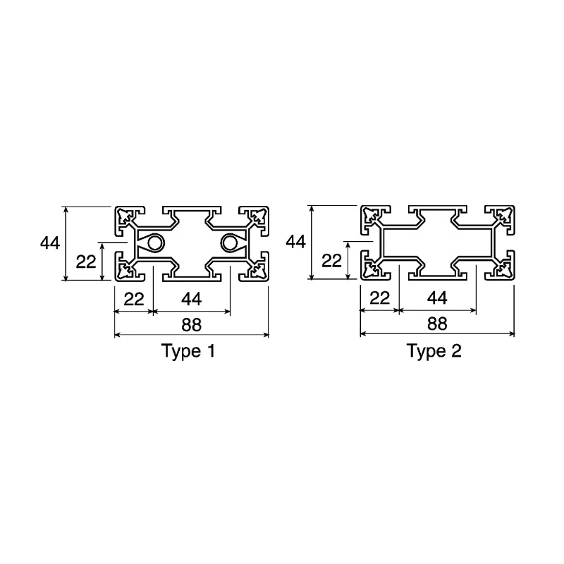 FlexLink Silver Aluminium Strut Profile 44 x 88 mm 11 mm Groove 2 m Length Series XC XCBM 2X44X88