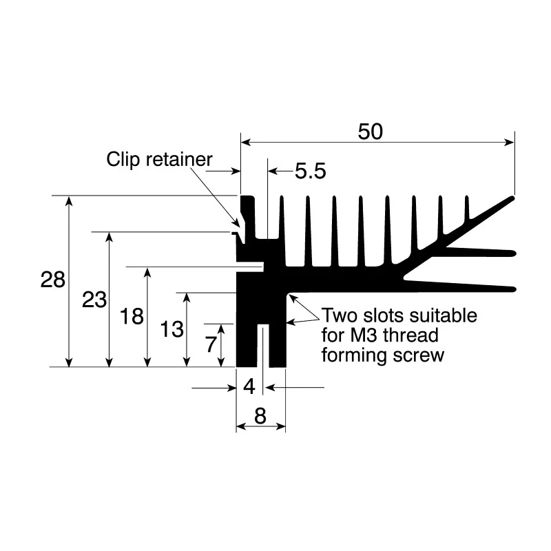 AAVID THERMALLOY Heatsink for LEDs, Electronic Components, PCBs 5.1°C/W Thermal Resistance 28 mm Height 50 mm Width 437469