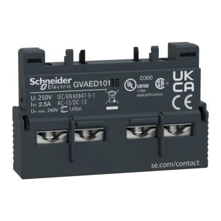 Schneider Electric Auxiliary Contact, 2 Contact, 2 NO, TeSyS GV, Front Mount, 2.5 A, 250V GVAED101