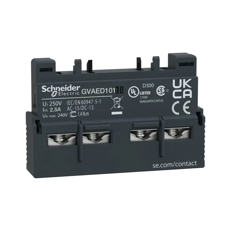 Schneider Electric Auxiliary Contact, 2 Contact, 2 NO, TeSyS GV, Front Mount, 2.5 A, 250V GVAED101