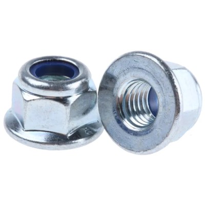 RS PRO Bright Zinc Steel Self-Locking Hex Flanged Nut M8, Nylon Insert, DIN 6926, 13mm Width, 8mm Height 275-620