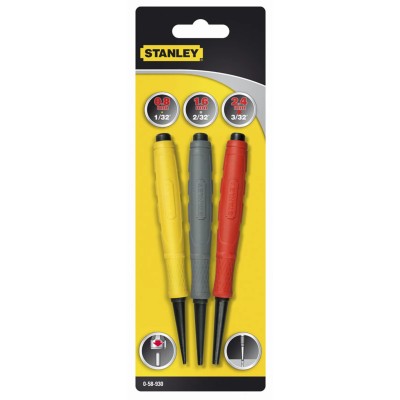 Stanley 3-Piece Pin Punch Set, Steel, 2.4mm Shank Diameter, 571.5mm Overall Length 0-58-930