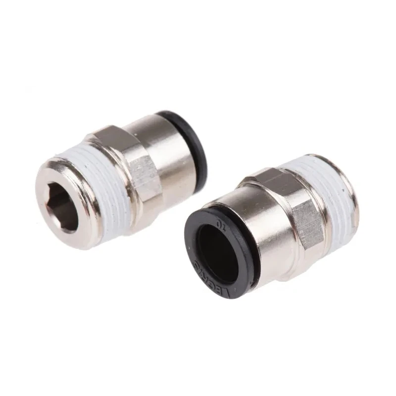 Legris Pneumatic Fitting LF3000 Series Male Threaded-to-Tube Push-in 3/8 in R 10mm Nickel Plated Brass LF3000