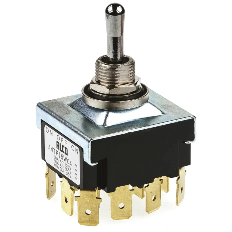 TE Connectivity Toggle Switch Panel Mount On-Off-On 4PDT Tab Terminal 30V dc 250V ac A4TP15W04