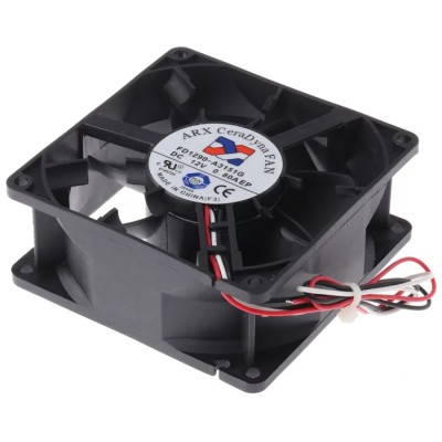 ARX CeraDyna Series 12V DC Axial Fan, 195 m³/h Air Flow, 15 W Power, 1.25 A Max Current, IP20, 92x92x38 mm 