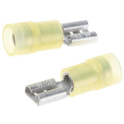 RS PRO Yellow Insulated Female Spade Connector, Crimp, 6.35 x 0.8 mm Tab Size, 12 AWG to 10 AWG 267-4158