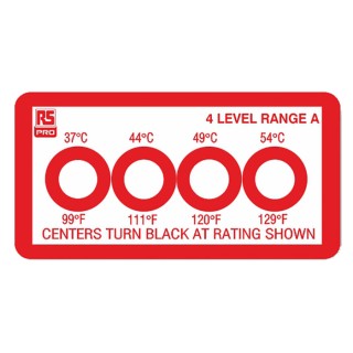 RS PRO Temperature Sensitive Label, 4 Levels, 37 °C to 54 °C, Circular, 10 Labels per Pack 286-024