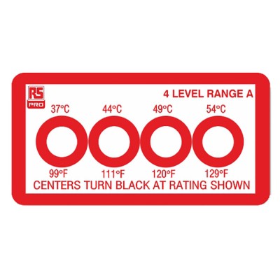 RS PRO Temperature Sensitive Label, 4 Levels, 37 °C to 54 °C, Circular, 10 Labels per Pack 286-024
