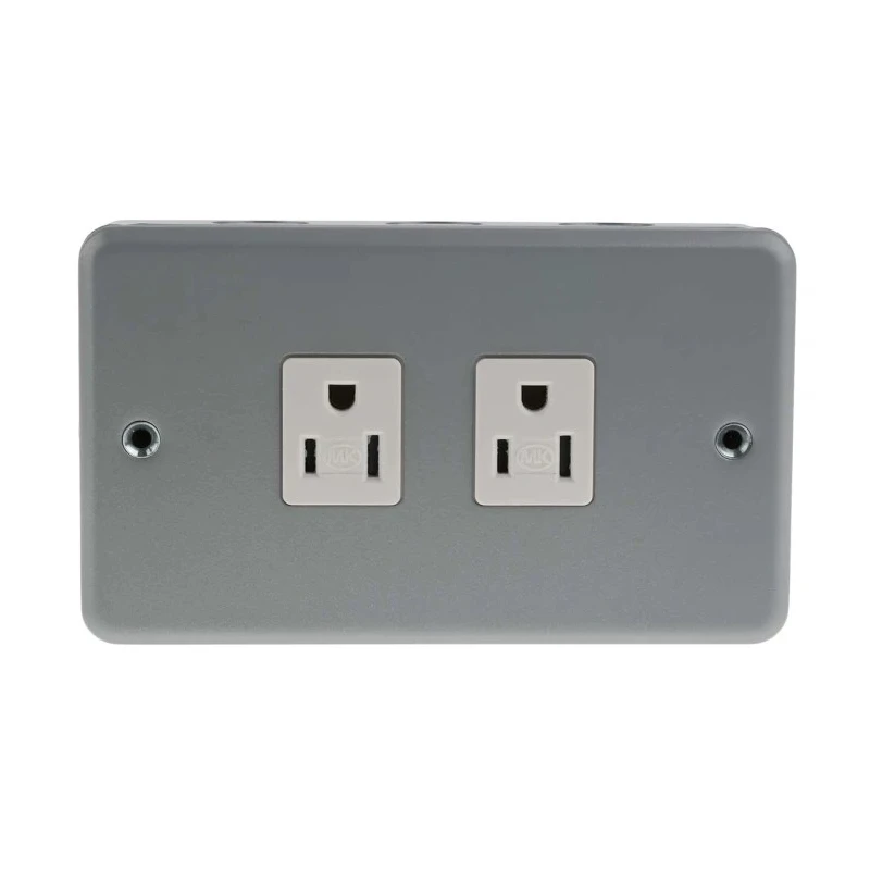 MK Electric 15A 2 Gang Surface Mount Indoor Plug Socket NEMA 5-15R K2272 ALM