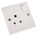 MK Electric 5A White 1 Gang Plug Socket Logic Plus Indoor European Round Shuttered 2P+E UK K2891 WHI