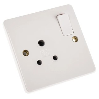 MK Electric 5A White 1 Gang Plug Socket Logic Plus Indoor European Round Shuttered 2P+E UK K2891 WHI