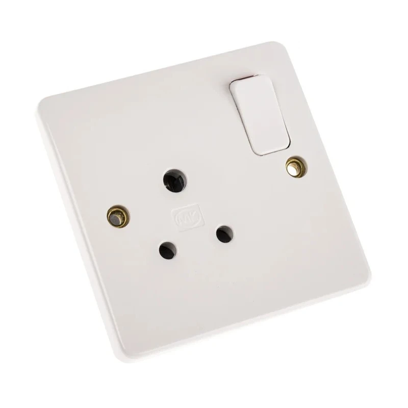 MK Electric 5A White 1 Gang Plug Socket Logic Plus Indoor European Round Shuttered 2P+E UK K2891 WHI