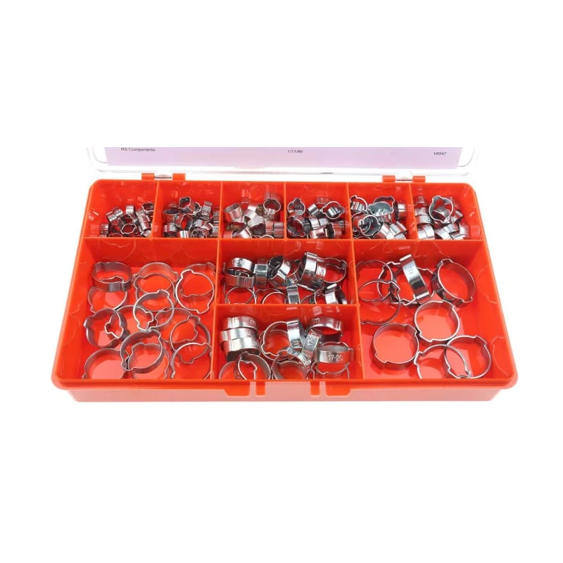 RS PRO 200 Piece Zinc Plated Steel Hose Clip Kit 23 mm - 27 mm 292-524