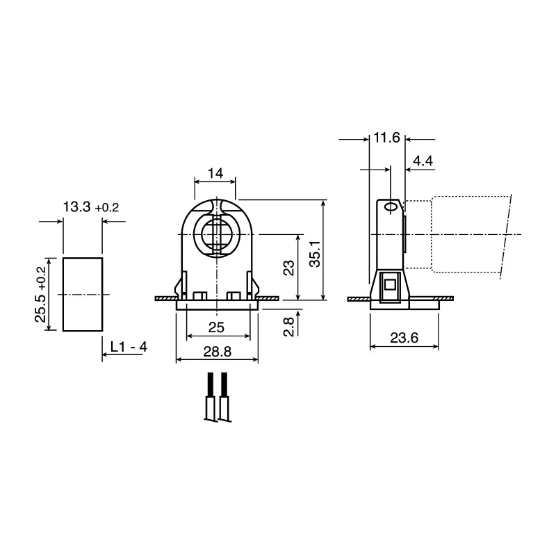 BJB Fluorescent Lamp Holder T8, T12 Push-in Snap-Fit Polycarbonate 660W 500V 26.290.4012.50