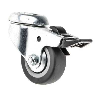 Guitel Hervieu Braked Swivel Castor, 40 kg Load Capacity, 50 mm Rubber Wheel, Pressed Steel Frame, Bright Zinc Plated 313322
