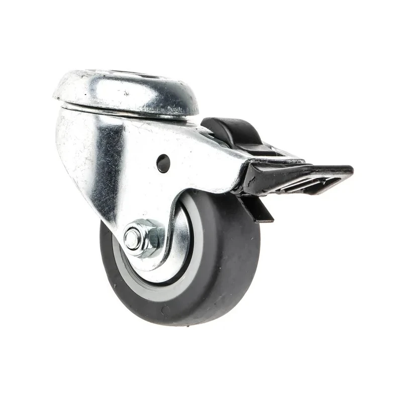 Guitel Hervieu Braked Swivel Castor, 40 kg Load Capacity, 50 mm Rubber Wheel, Pressed Steel Frame, Bright Zinc Plated 313322
