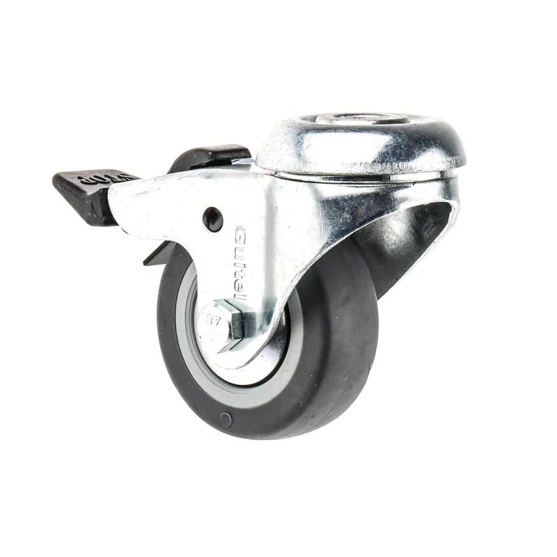 Guitel Hervieu Braked Swivel Castor, 40 kg Load Capacity, 50 mm Rubber Wheel, Pressed Steel Frame, Bright Zinc Plated 313322