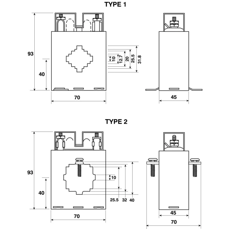 HOBUT Moulded Case Current Transformer 250 A 35mm Aperture, 2.5VA Power Consumption, Accuracy Class 120 CT174M600/5-2.5/1-001