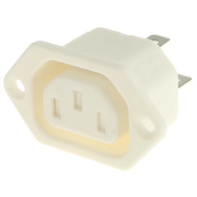 Bulgin C13 Straight Panel IEC Connector, 250V, 10A, Male, Quick Connect Termination PX0793/63/WH