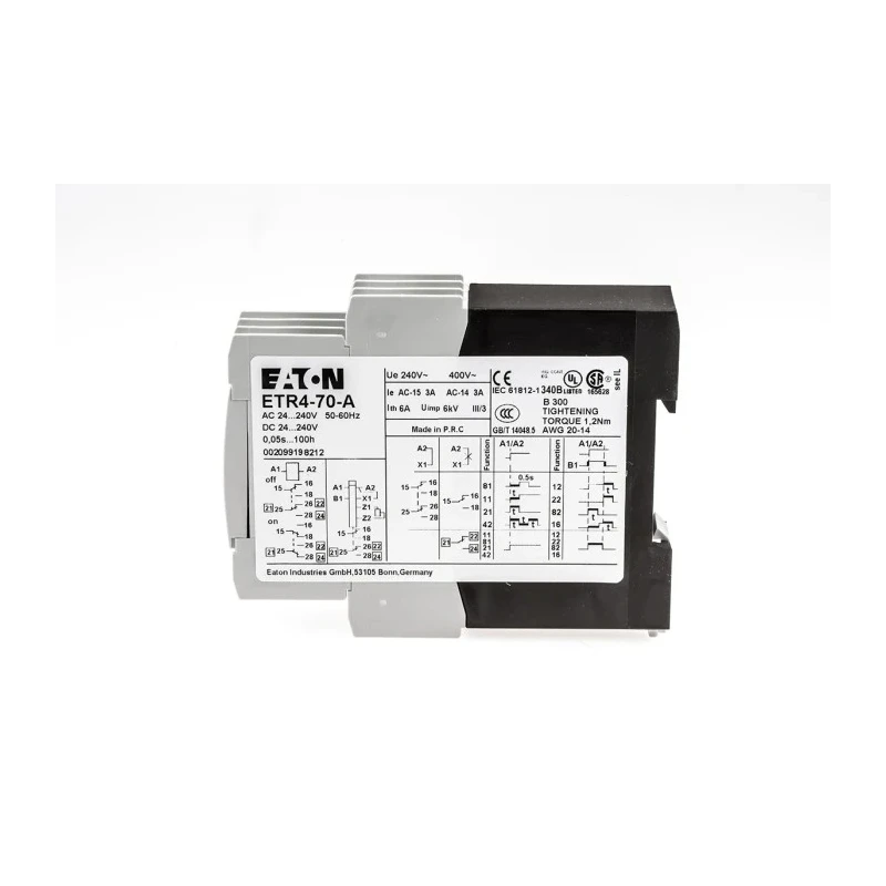 Eaton Series DIN Rail Timer Relay, Multifunction Function, 2-Contact DPDT, 24V ac/240V ac/dc, 0.05 s to 60 h Timing ETR4
