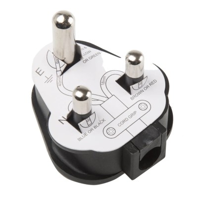 Masterplug 15A 250V UK Type D/Mains Plug Black Thermoplastic Rubber Cable Screw PT15SLB-01