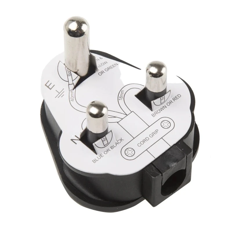 Masterplug 15A 250V UK Type D/Mains Plug Black Thermoplastic Rubber Cable Screw PT15SLB-01