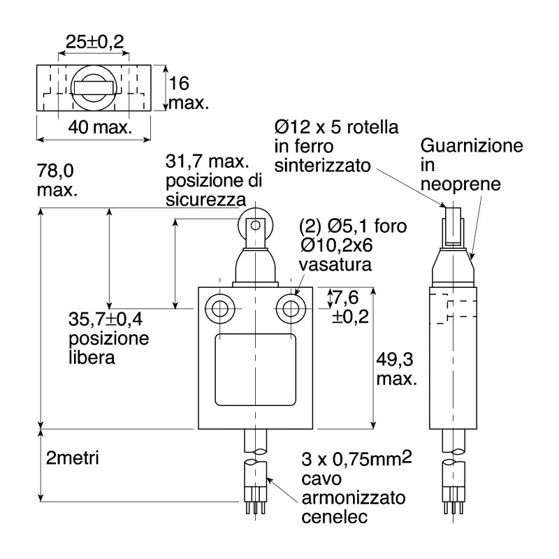 Honeywell Technologies 24CE Series Roller Plunger Limit Switch, 1 NC, IP66, Die Cast Zinc Housing, 240V AC, 3A 24CE31-Y1
