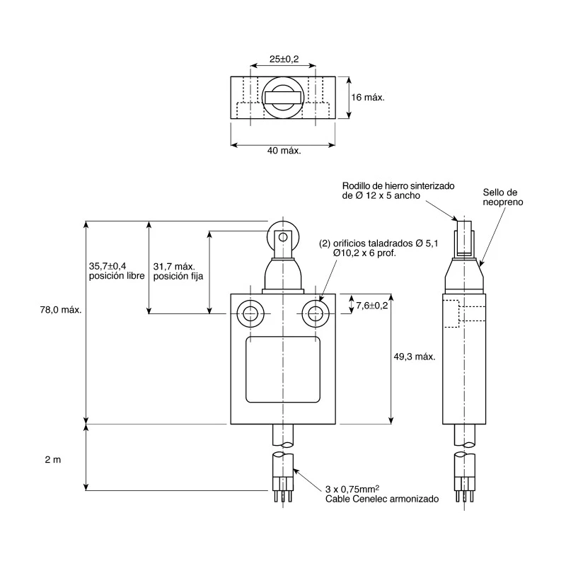 Honeywell Technologies 24CE Series Roller Plunger Limit Switch, 1 NC, IP66, Die Cast Zinc Housing, 240V AC, 3A 24CE31-Y1