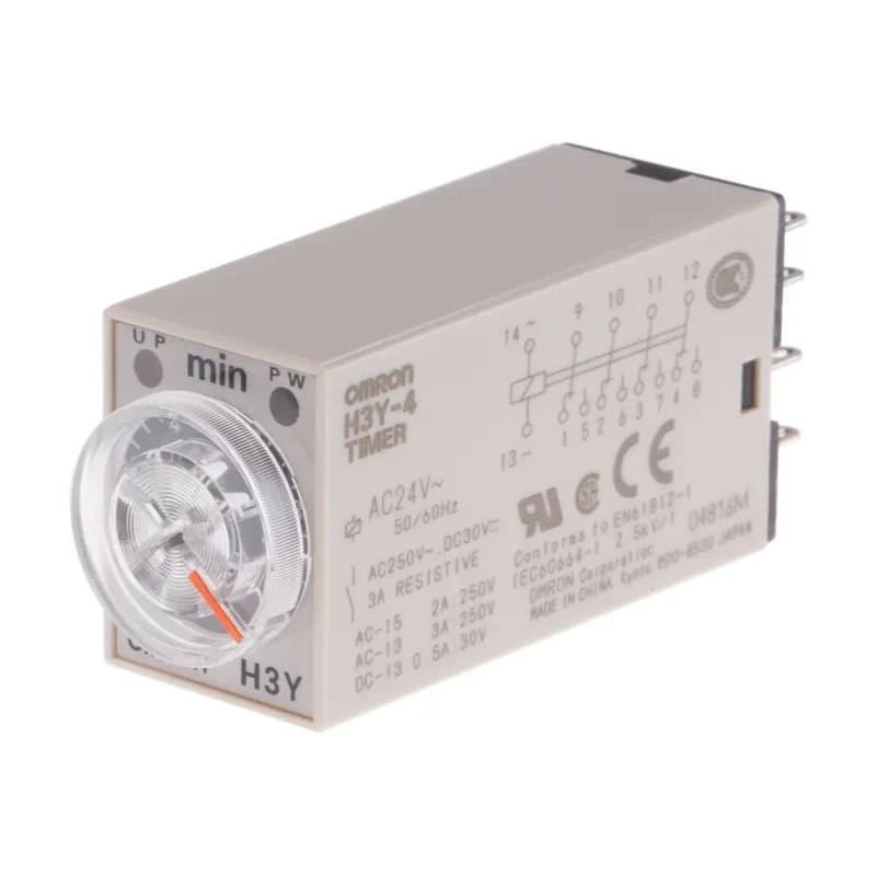 Omron H3Y-4 Series DIN Rail Surface Mount Solid State Timer 24V AC 125V DC 0.5 to 10 min 4-Contact 1-Function H3Y-4 AC24 10M