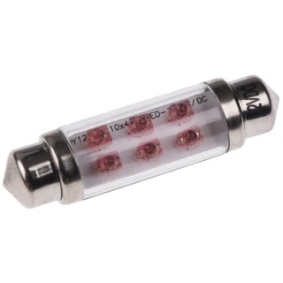 JKL Components LED Car Bulb, Red, Festoon Shape, 12V DC, 2 lm, 20mA, LE-0603-02R