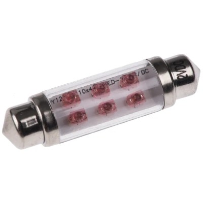 JKL Components LED Car Bulb, Red, Festoon Shape, 12V DC, 2 lm, 20mA, LE-0603-02R
