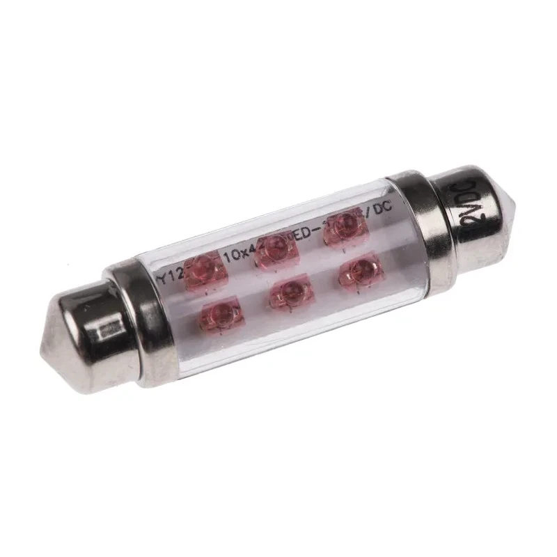 JKL Components LED Car Bulb, Red, Festoon Shape, 12V DC, 2 lm, 20mA, LE-0603-02R