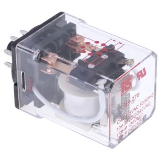 RS PRO Power Relay DPDT Double Pole Double Throw 115V AC Coil 10A Switching Current 2W Coil Power Silver Alloy 348-778
