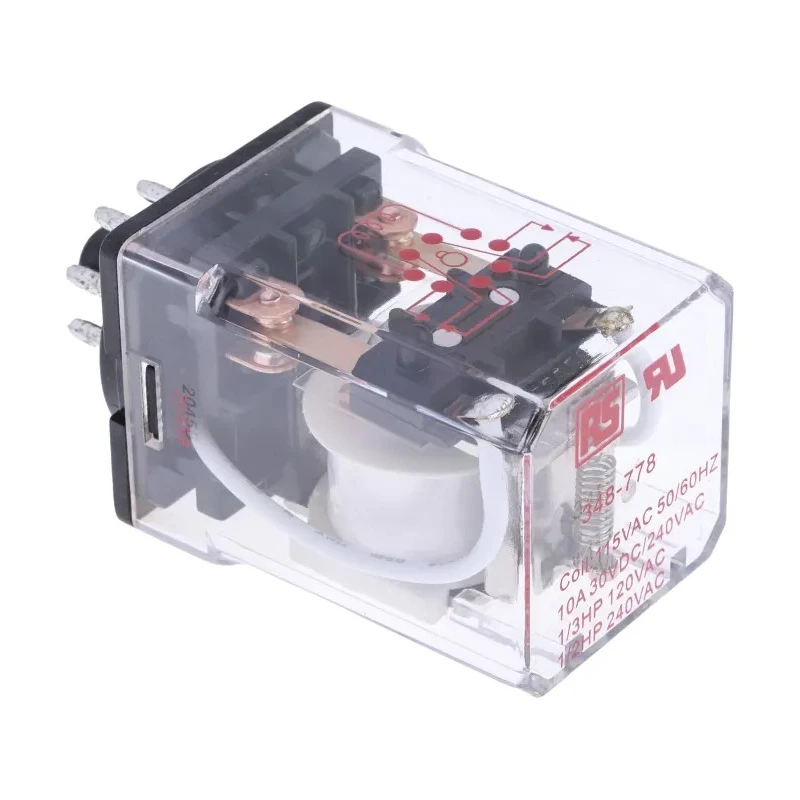 RS PRO Power Relay DPDT Double Pole Double Throw 115V AC Coil 10A Switching Current 2W Coil Power Silver Alloy 348-778