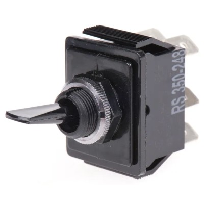 Arcolectric (Bulgin) Ltd Toggle Switch, Panel Mount, On-Off, DPDT, Tab Terminal, 16A, 250 V ac, Polycarbonate C1760HOAAF
